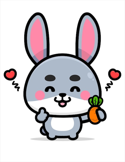 Conejo de dibujos animados lindo con ilustración de personaje de zanahoria