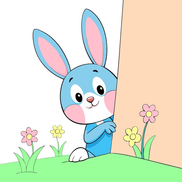 un conejo de dibujos animados mirando un letrero que dice conejo
