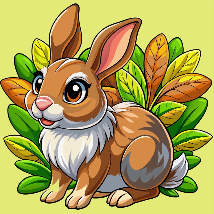 un conejo de dibujos animados con un pecho blanco y un cuerpo marrón