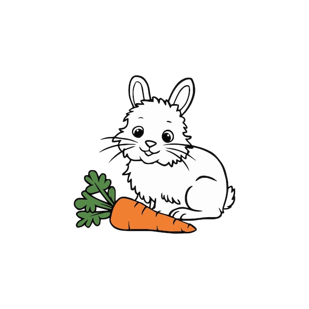 un conejo de dibujos animados se sienta al lado de una zanahoria y una zanahorea