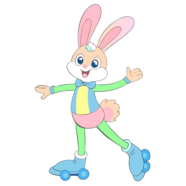 un conejo de dibujos animados con un traje amarillo y verde