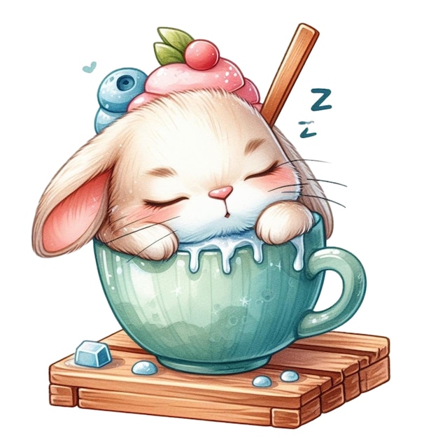 Vector el conejo está durmiendo en el bingsu clipart acuarela