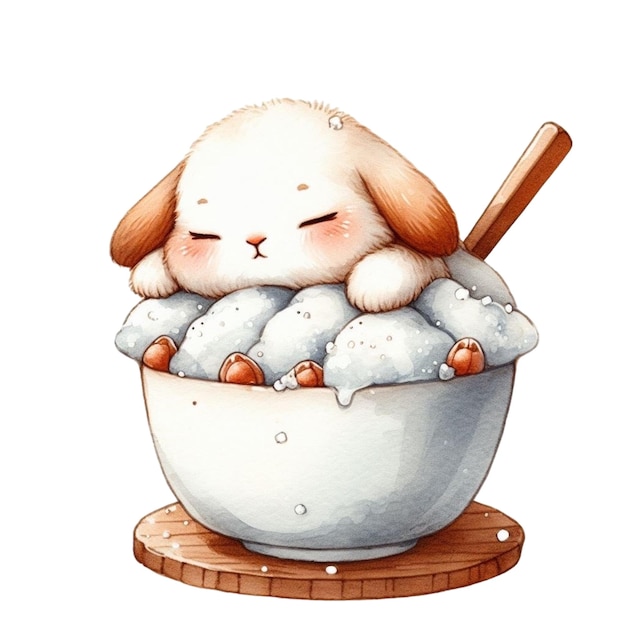 Vector el conejo está durmiendo en el bingsu clipart acuarela