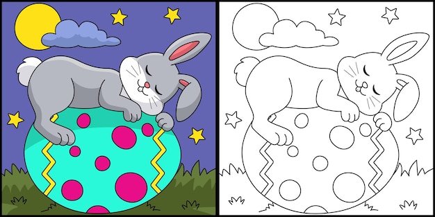 Conejo durmiendo en huevo para colorear ilustración