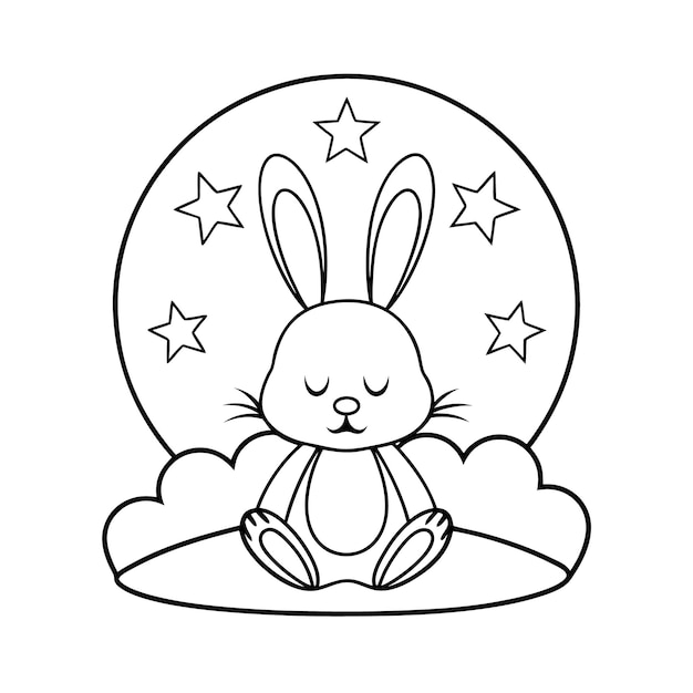Un conejo durmiente con estrellas.