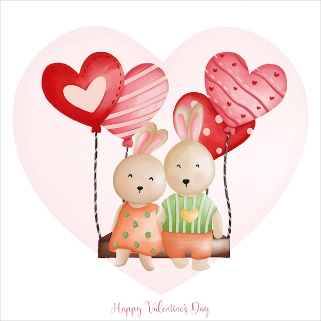 Vector conejo enamorado conejo pareja acuarela conejo día de san valentín conejito de pascua