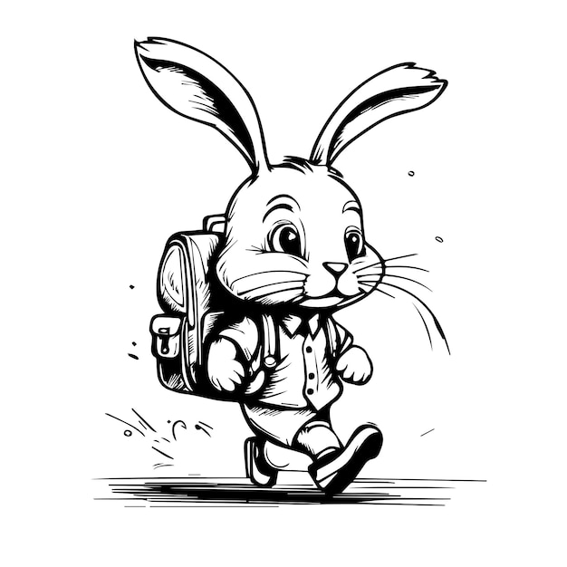 Conejo va a la escuela bonito boceto diseño de personajes conejo escolar en gracioso está viniendo doodle gracioso