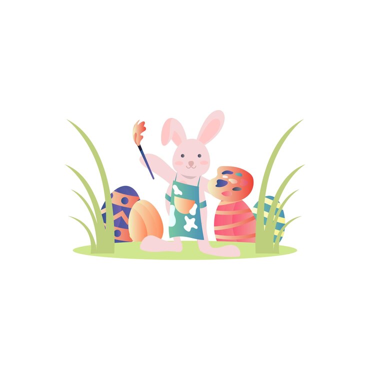 Vector el conejo está pintando los huevos de pascua.
