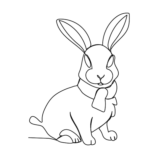Conejo en estilo de dibujo de arte de línea continua Esbozo lineal negro de liebre aislado en línea vectorial