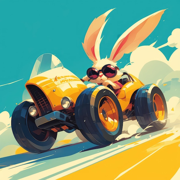 Vector un conejo en un estilo de dibujos animados sidecar