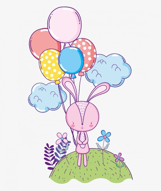 Conejo feliz celebración de cumpleaños con globos