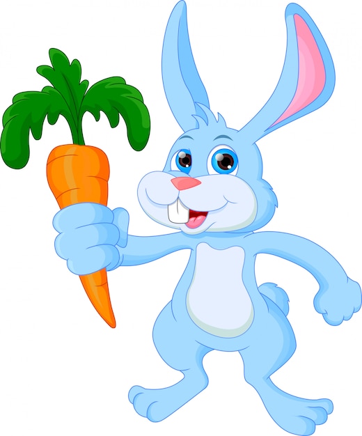 Conejo feliz de dibujos animados con zanahoria