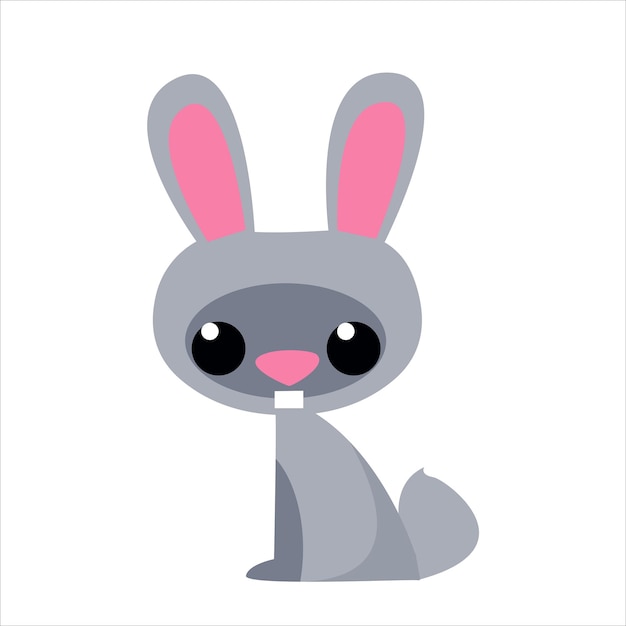 Conejo gris de dibujos animados lindo. personaje infantil de estilo plano.