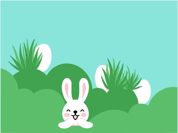 Vector conejo de huevo de pascua en el césped