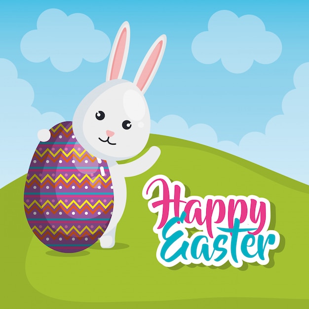 conejo con huevos pintados tarjeta de celebración de pascua