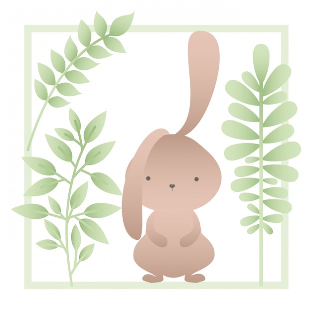 Conejo con icono aislado de ramas y hojas