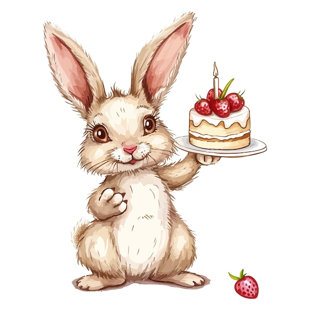 Conejo con una ilustración de pastel de conejo en fondo blanco
