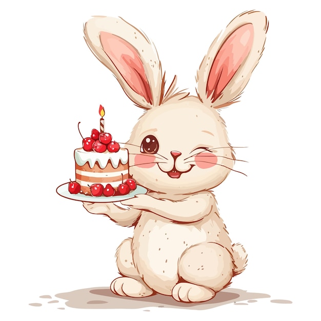 Conejo con una ilustración de pastel de conejo en fondo blanco