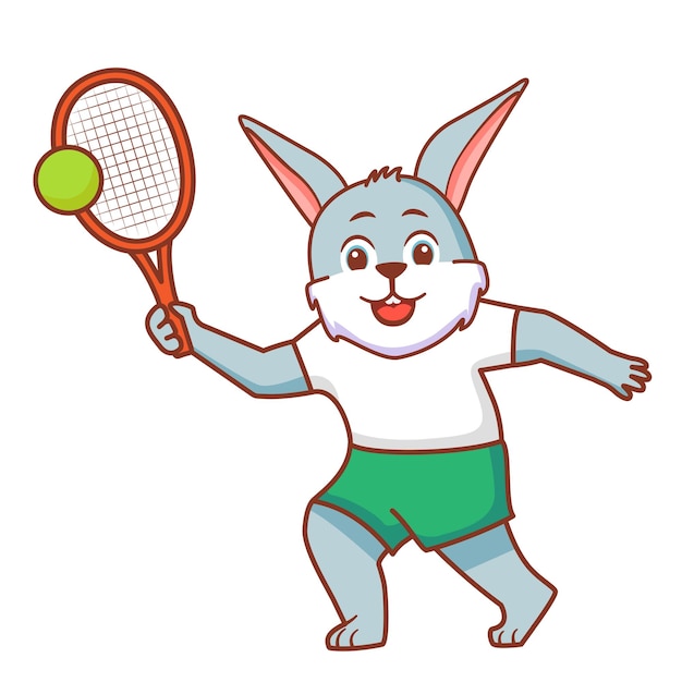 Vector conejo jugador de tenis conejo una pelota de tenis de raqueta jugando al tenis animales lindos conejo es un atleta