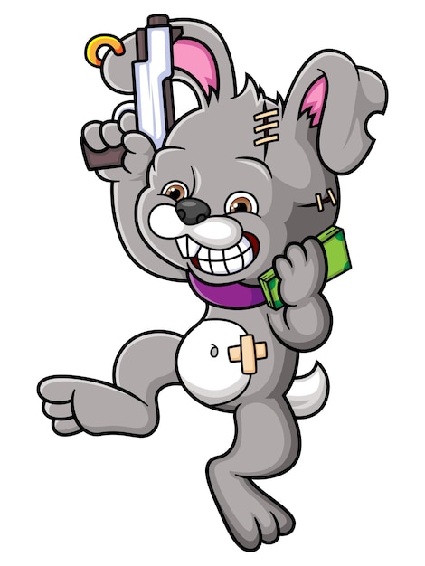 El conejo ladrón con pistola y dinero.