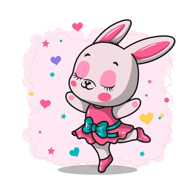 Vector conejo linda chica. ilustración de dibujo a mano