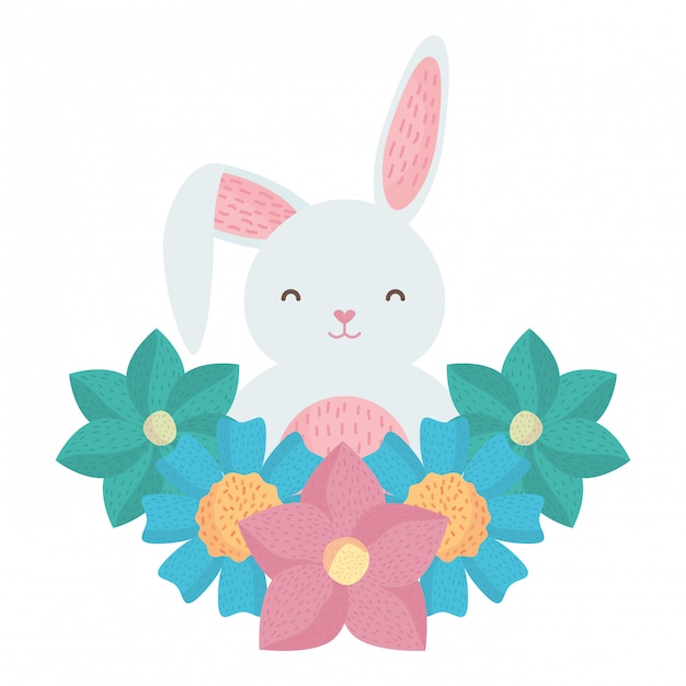 Conejo lindo con carácter de decoración floral.