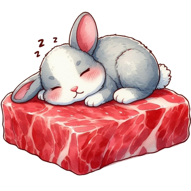 Vector conejo lindo durmiendo en la carne clipart acuarela