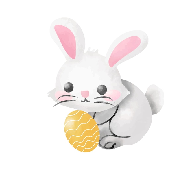 Vector conejo lindo y huevo de pascua en blanco