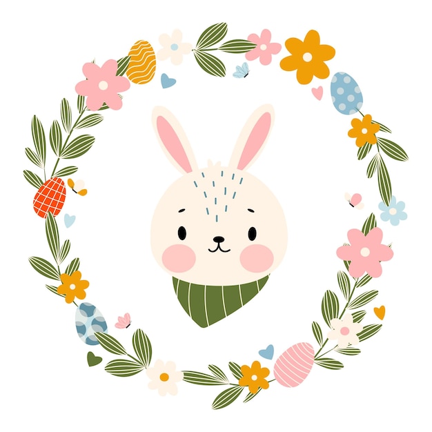 El conejo lindo en el marco de flores Ilustración vectorial