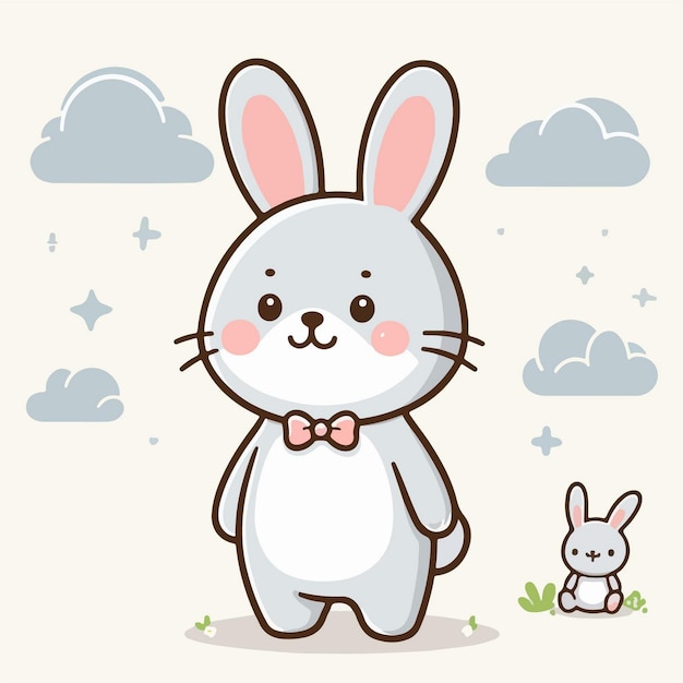 Vector conejo lindo sonriendo en el fondo suave logotipo mascota animal