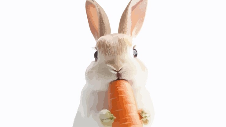 Vector un conejo lindo sosteniendo una zanahoria gigante ilustración vectorial
