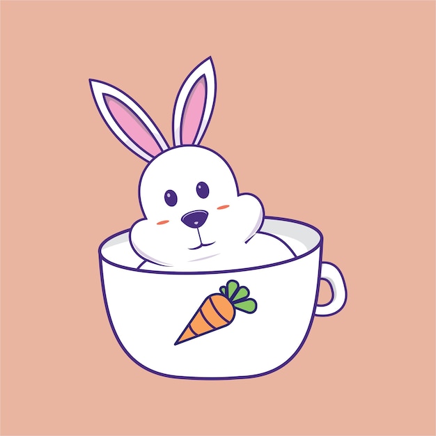 Conejo lindo en la taza Icono vectorial de dibujos animados Ilustración Icono de educación animal Concepto aislado