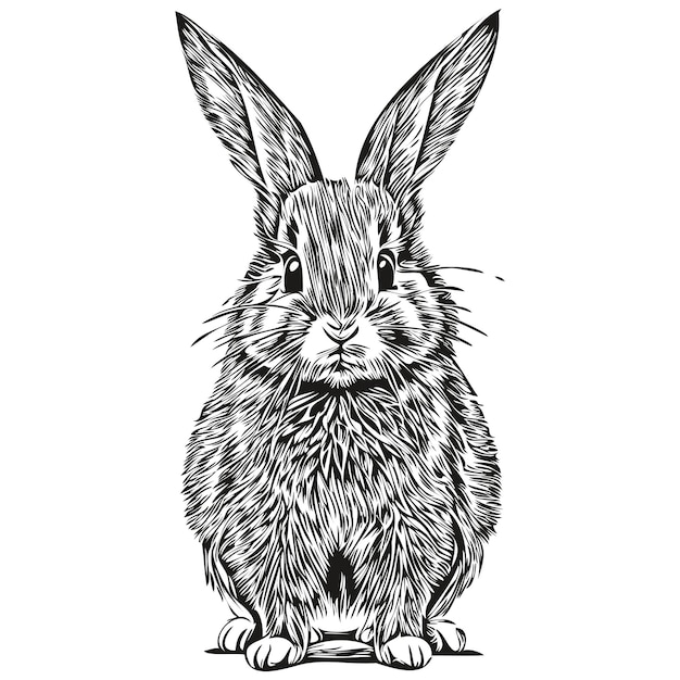 Conejo logo blanco y negro ilustración mano dibujo liebre