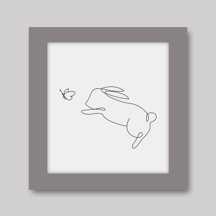 Vector conejo con mariposa dibujo a mano ilustración de arte lineal