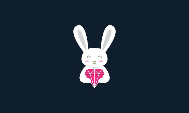 Vector conejo de mascotas animales con diseño de icono de vector de logotipo lindo diamante