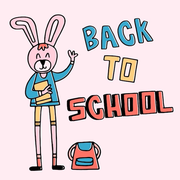 Conejo con mochila de regreso a la escuela