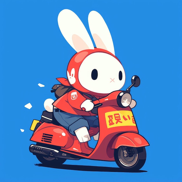 Vector un conejo montando una motocicleta al estilo de los dibujos animados