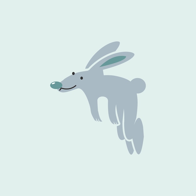Vector un conejo con una nariz azul en la boca