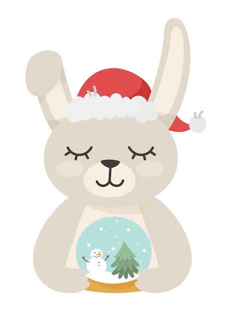 Un conejo de Navidad sostiene una pelota de juguete Año Nuevo y Navidad Ilustración vectorial lindo conejo