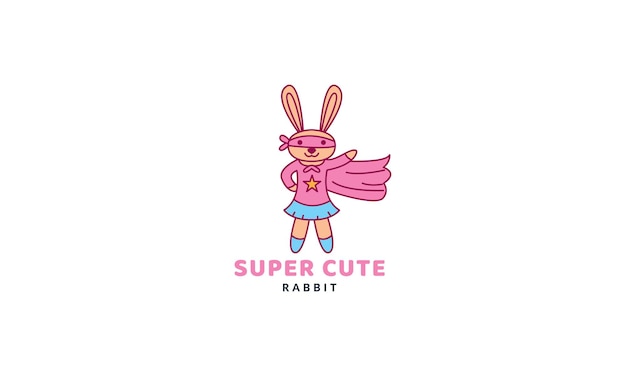 Conejo o conejito o mascota como ilustración de vector de logotipo de dibujos animados lindo superhéroe