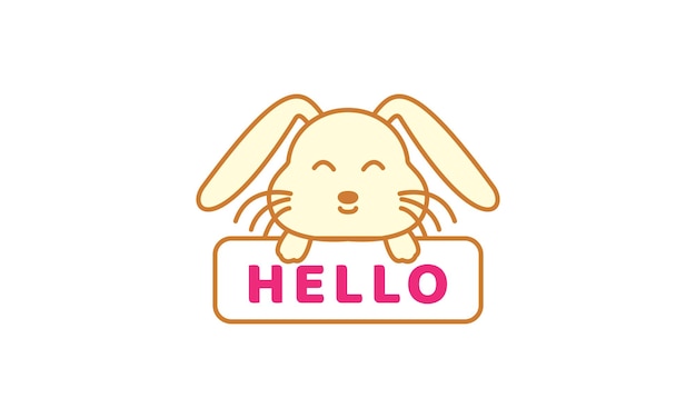 Conejo o conejito sonríe feliz con ilustración de vector de logotipo de dibujos animados lindo de banner