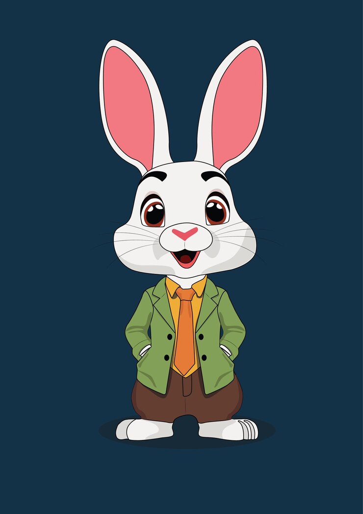 Vector un conejo con pantalones y traje diseño de personaje de dibujos animados
