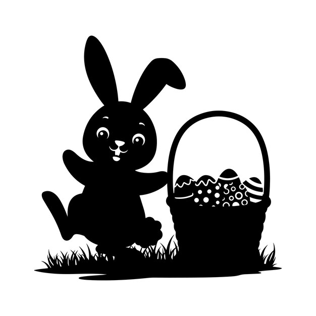 conejo de Pascua con canasta y huevos ilustración de dibujos animados en vector de diseño de vacaciones de primavera