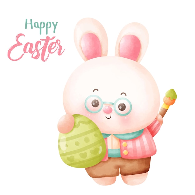 Vector el conejo de pascua en la casa kawaii dibujos animados temporada de primavera