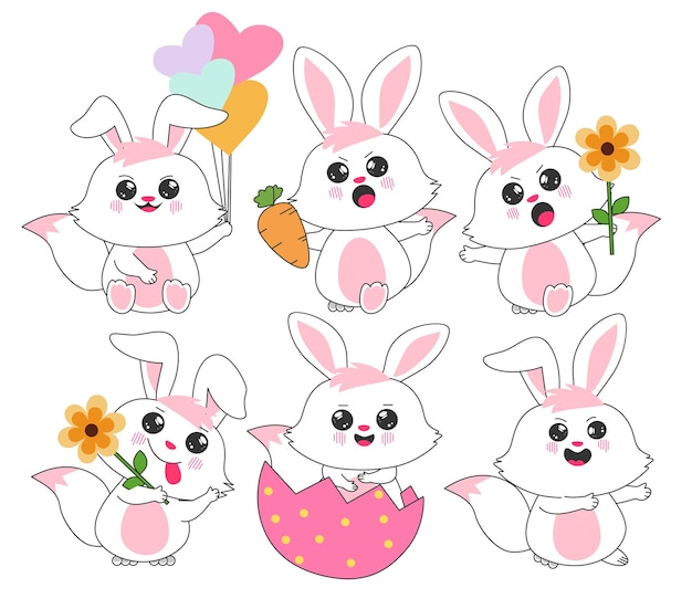 Conejo de Pascua conejo clipart juego de dibujo conejo personaje de dibujos animados clip art en feliz postura divertida