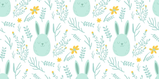 Conejo de Pascua sin costuras con fondo de flor