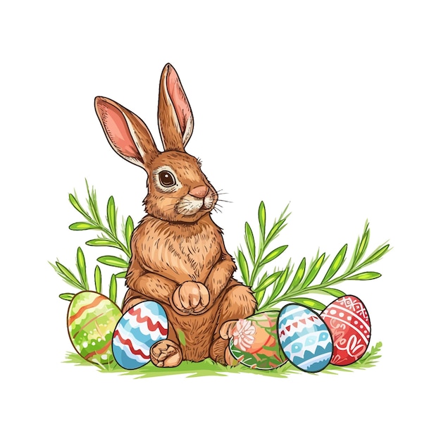 Conejo de Pascua con diseño de ilustración de vector de Pascua feliz
