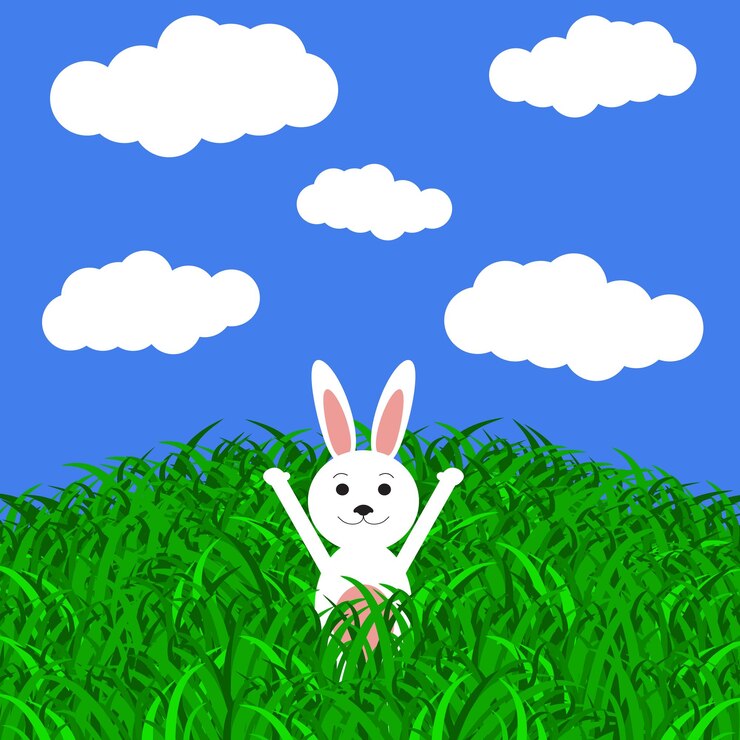 Vector conejo de pascua en la hierba