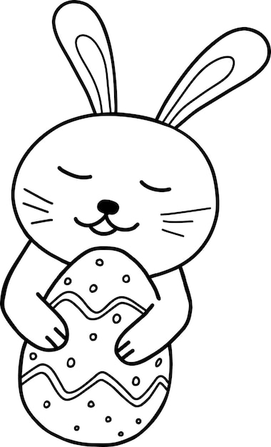 Vector conejo de pascua con un huevo de pascua ilustración vectorial en blanco y negro para colorear patrón detallado