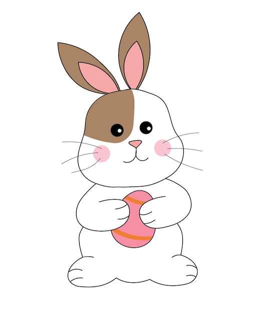 Conejo de Pascua con un huevo rosa en sus patas Ilustración vector animal para pegatinas de iconos